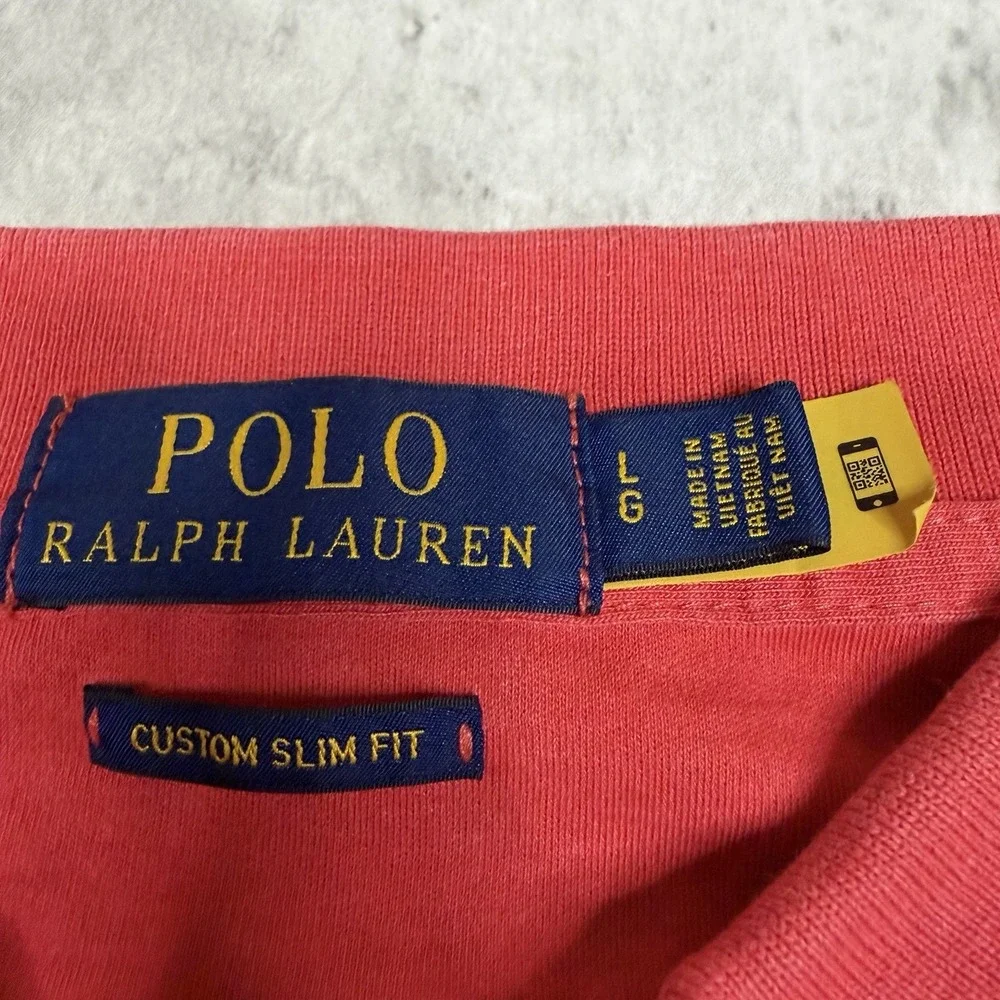 Polo By Ralph Lauren Pima Soft Touch Polo Custom Slim Fit Flesh Pony Men's Large